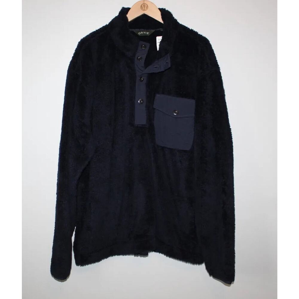 NWT Orvis 1/4 Button Fuzzy Fleece Pullover Navy P… - image 3
